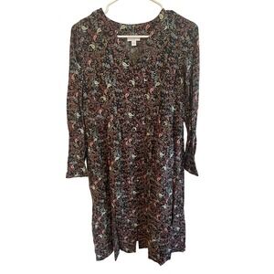 J.Jill Paisley Print Long Sleeve Dress Black Multicolor Womens‎ Size S